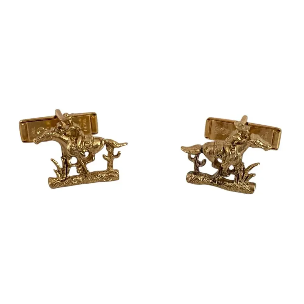 Sarah Coventry Cowboy Cufflinks Horse Gold Tone Pony Express 0.75